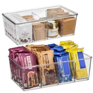 10" x 6" x 3" Clear Plastic Storage Bins with Dividers and Lids