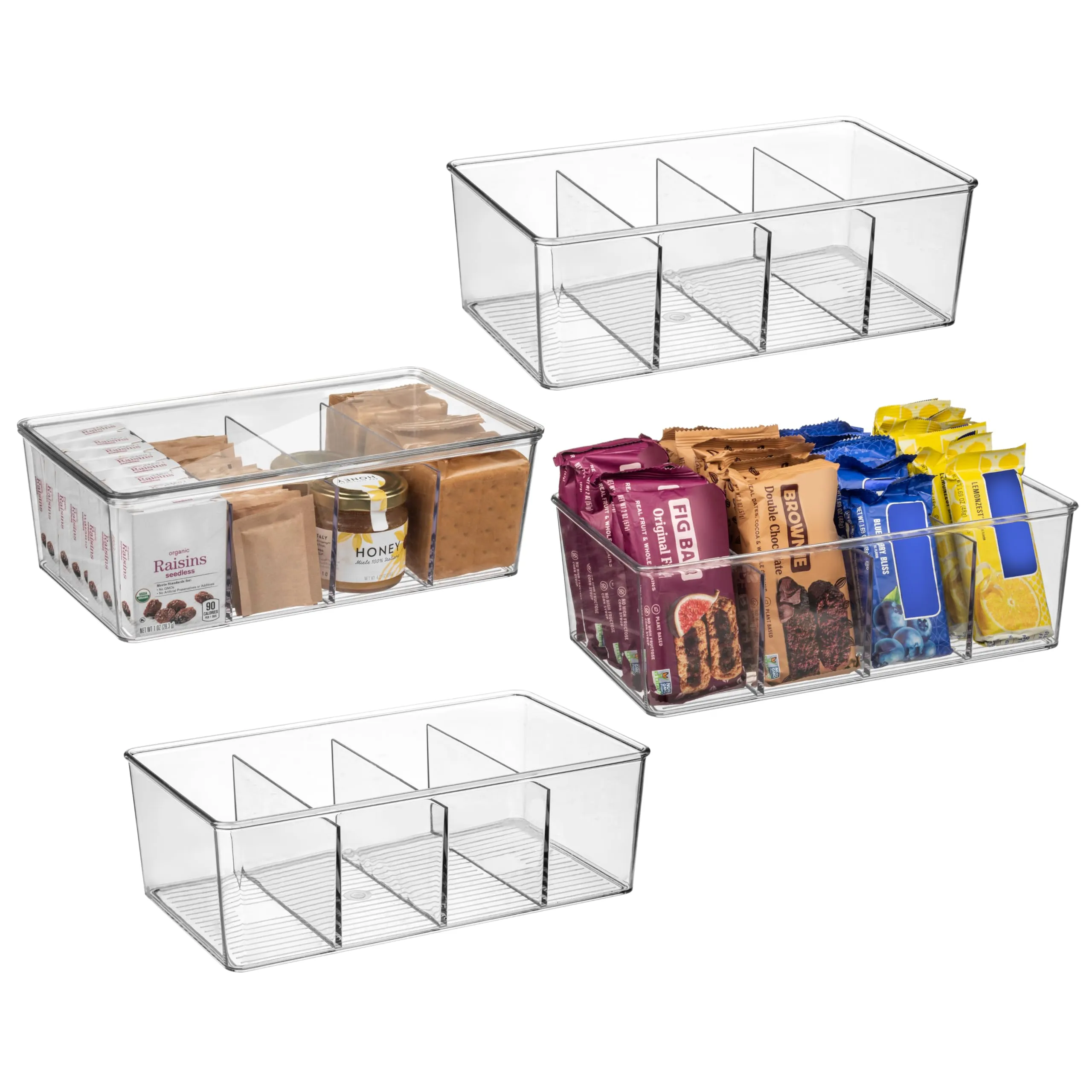 10" x 6" x 3" Clear Plastic Storage Bins with Dividers and Lids