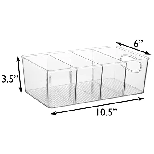 10" x 6" x 3" Clear Plastic Storage Bins with Dividers