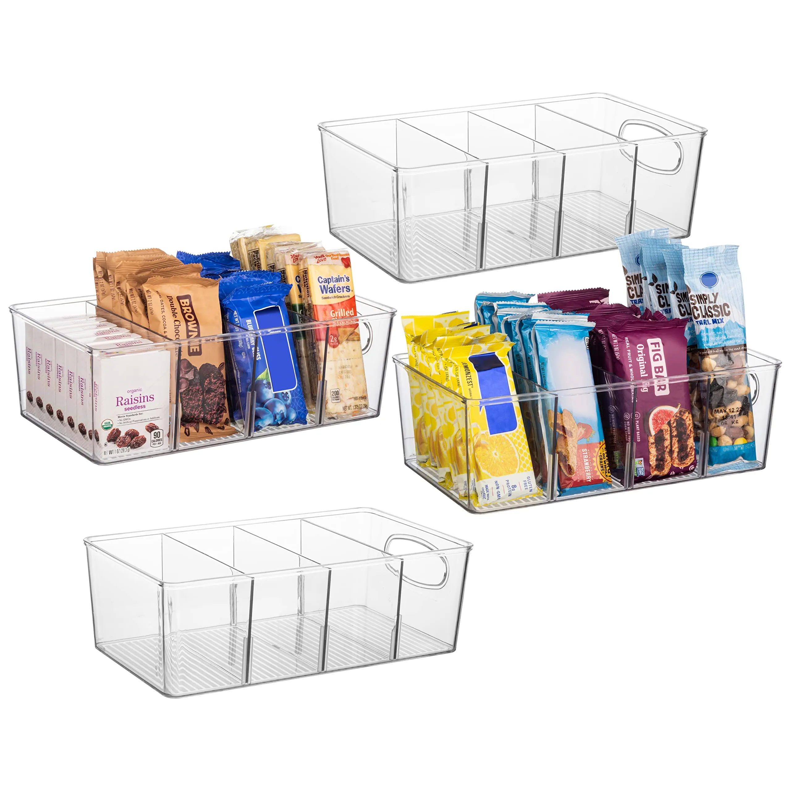 10" x 6" x 3" Clear Plastic Storage Bins with Dividers