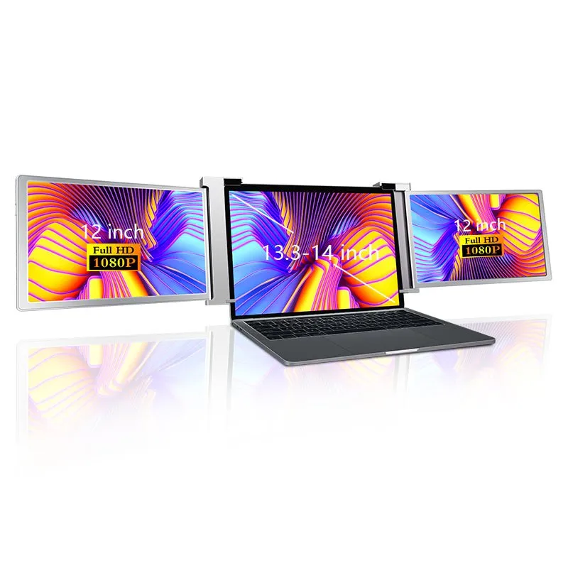 12 Inch Triple Portable Monitor 2023 FOPO 1080P FHD IPS Attachable Triple Screen Extender Grey Color