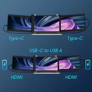 12 Inch Triple Portable Monitor 2023 FOPO 1080P FHD IPS Attachable Triple Screen Extender Grey Color