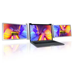 12 Inch Triple Portable Monitor 2023 FOPO 1080P FHD IPS Attachable Triple Screen Extender Grey Color