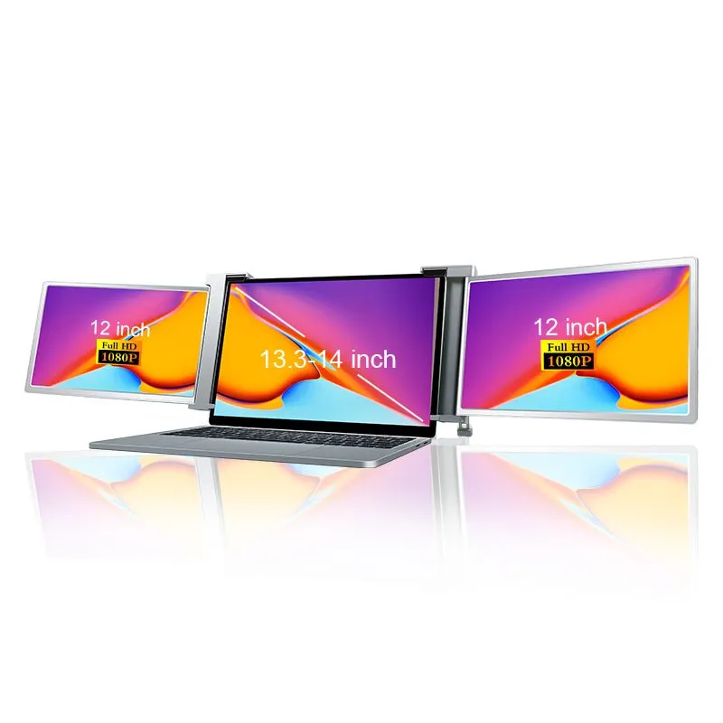12 Inch Triple Portable Monitor 2023 FOPO 1080P FHD IPS Attachable Triple Screen Extender Grey Color