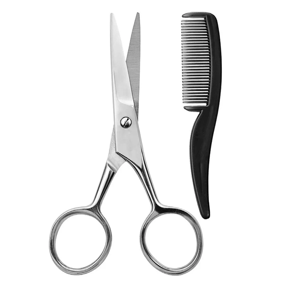 2 Pc Beard Comb Scissors Grooming Kit Mustache Shaping Hair Tool Trimming Shears