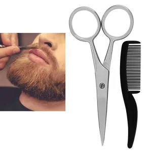 2 Pc Beard Comb Scissors Grooming Kit Mustache Shaping Hair Tool Trimming Shears
