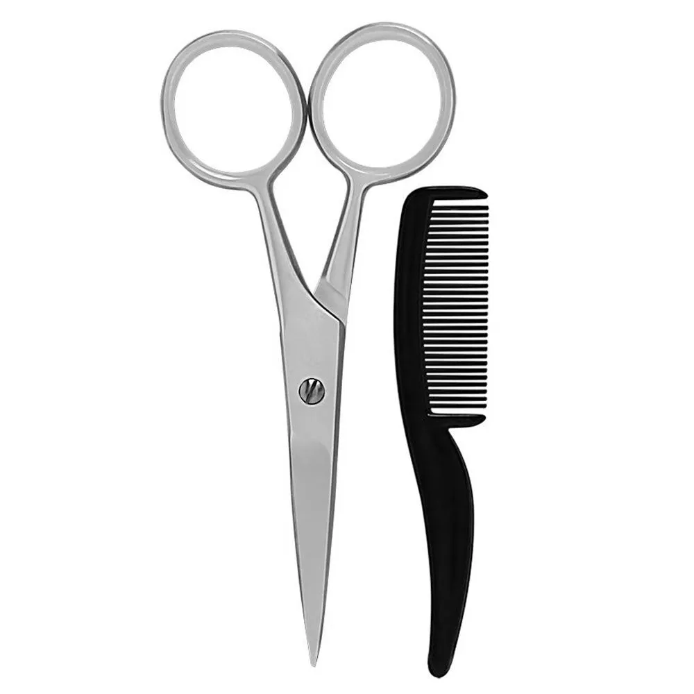 2 Pc Beard Comb Scissors Grooming Kit Mustache Shaping Hair Tool Trimming Shears