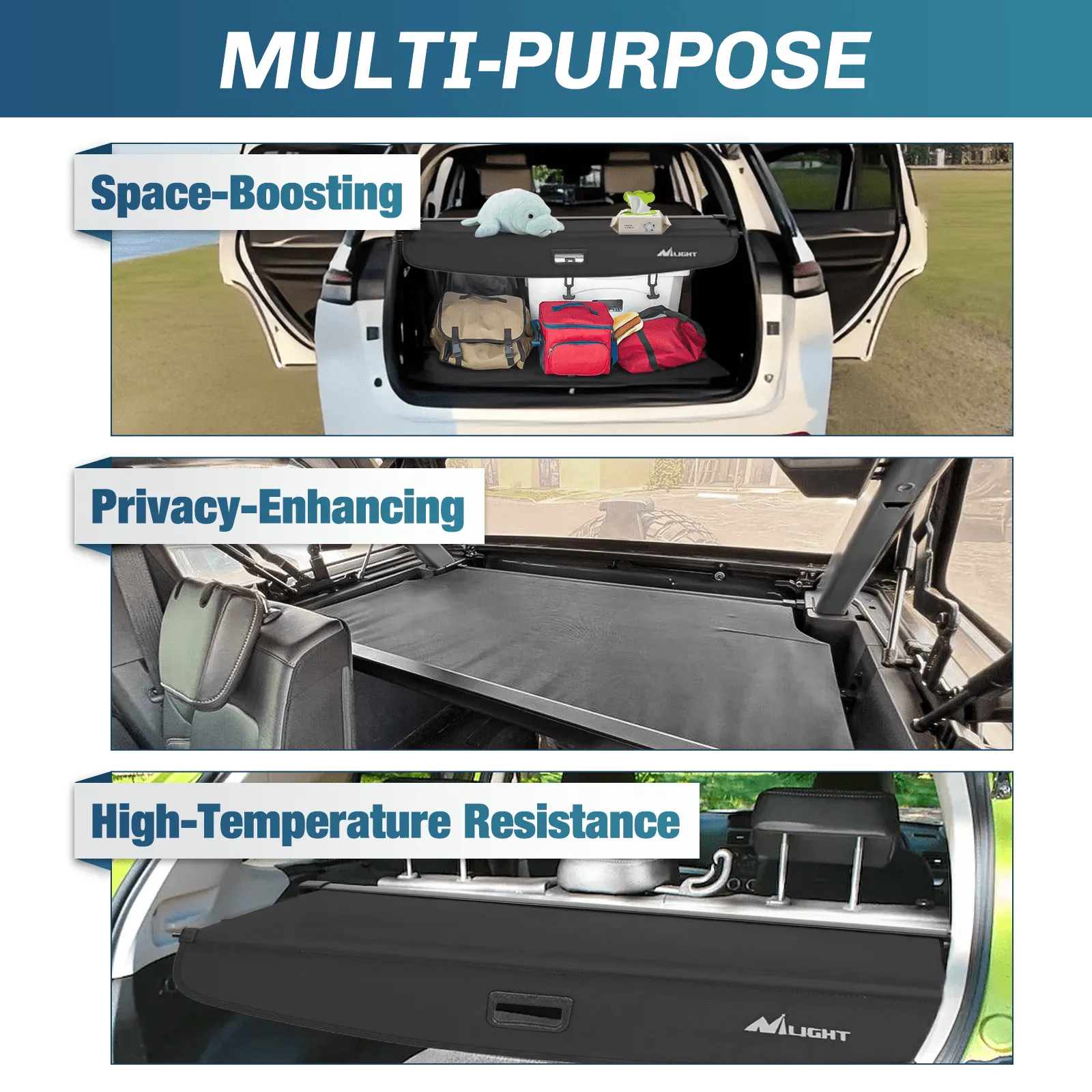 2021-2025 Jeep Grand Cherokee L 3 Row Retractable Trunk Cargo Cover With Trunk Storage Net