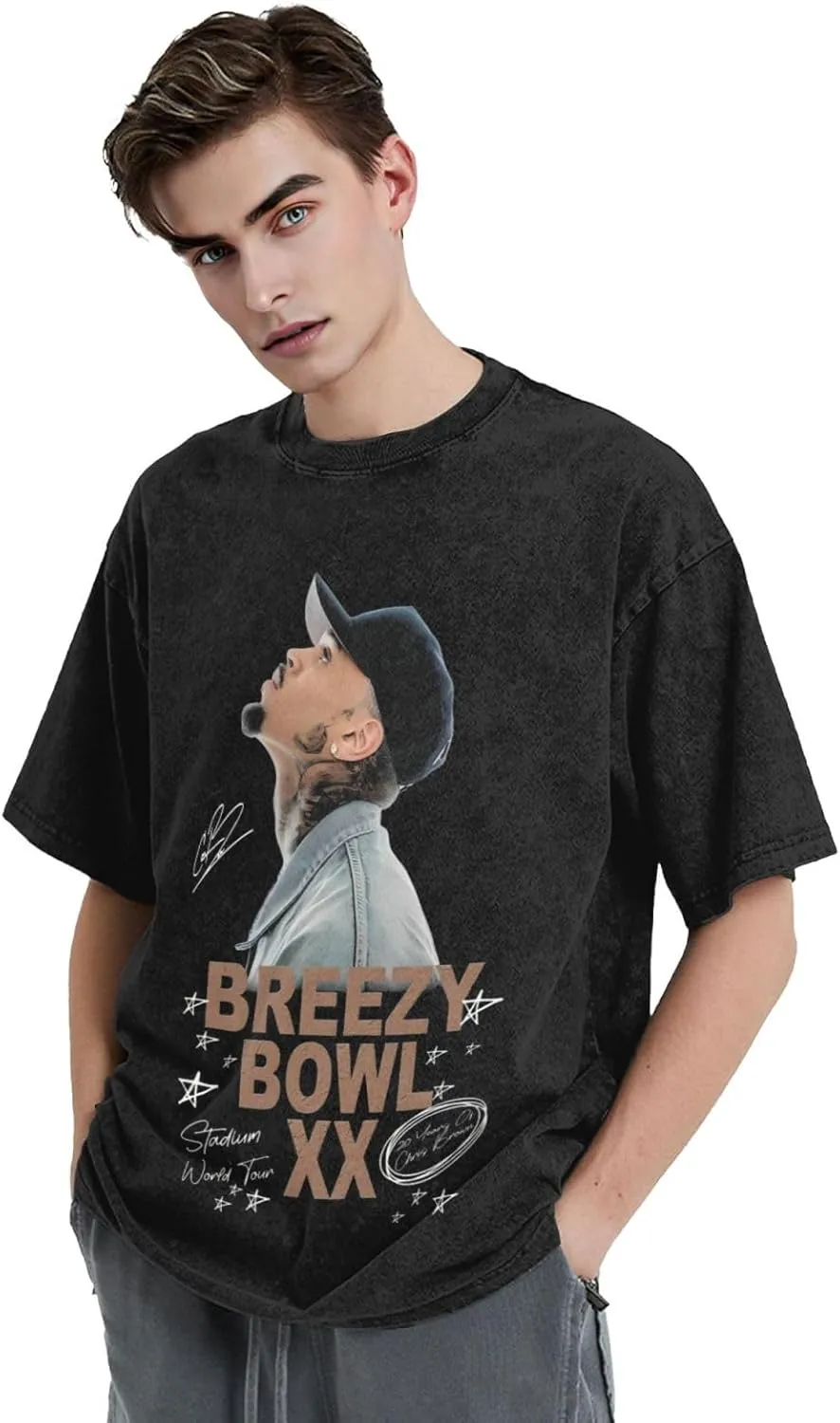 2025 Music Tour T-Shirt Mens Loose Interesting Cotton Retro Tops Black