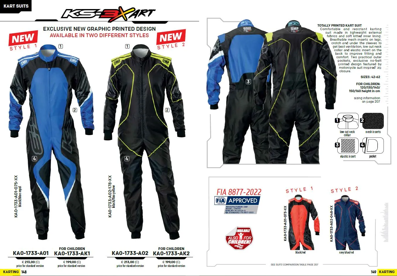 2025 OMP KS-3X ART Karting Suit Black/Yellow Design FIA 8877-2022 Go-Kart Racing