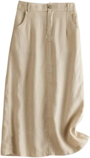 2025 Summer Vacation Midi Skirts for Women Casual Solid Color A Line Button Front Skirt with Pockets