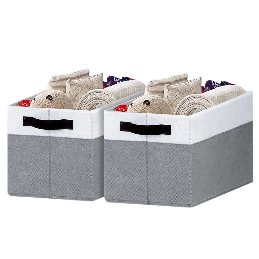 2Pcs Foldable Storage Bins Large Closet Storage Baskets for Clothes Blanket Beddings Towels Gray