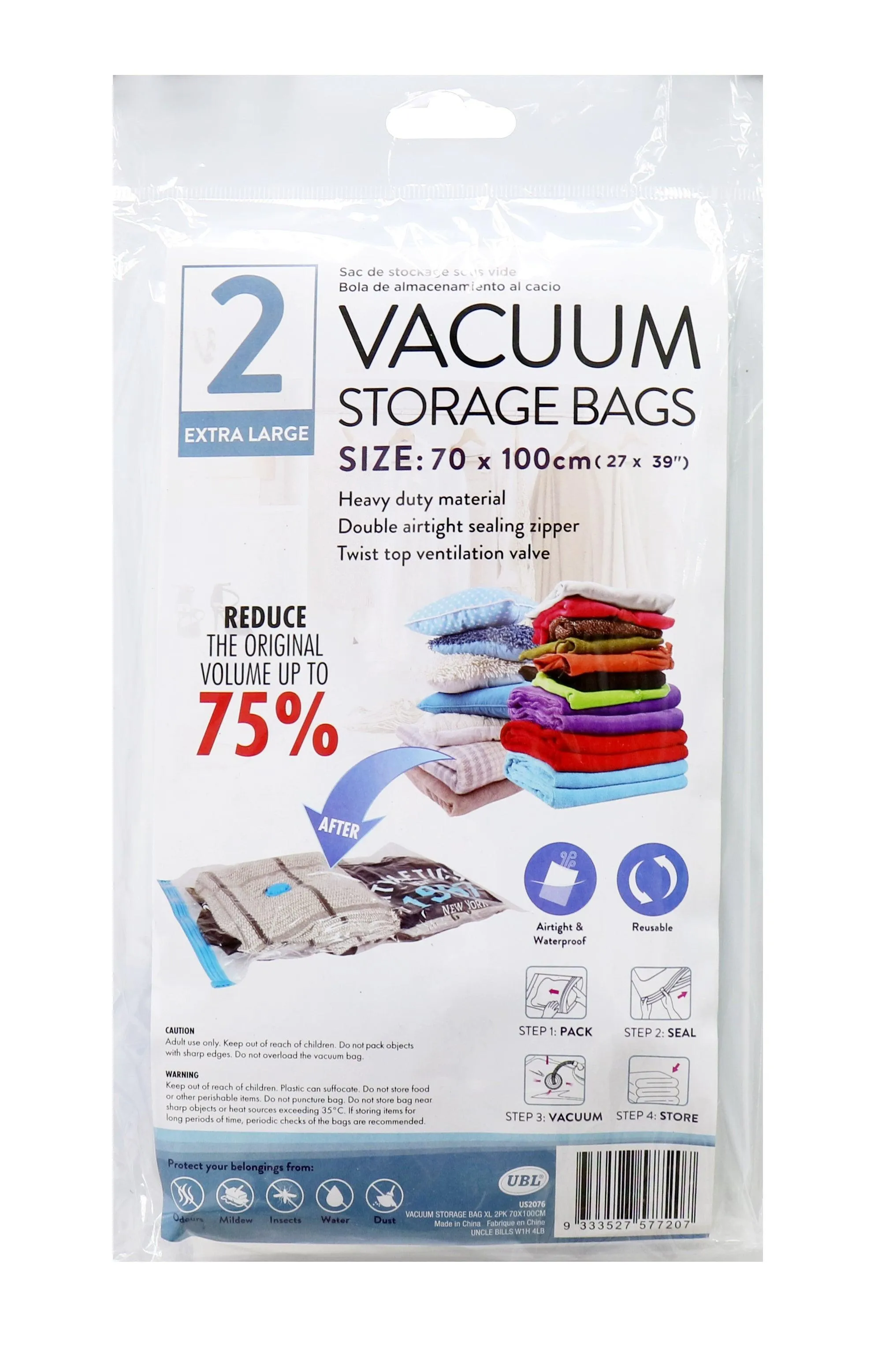 2Pk Extra Large Vacuum Storage Bag | 70 x 100cm