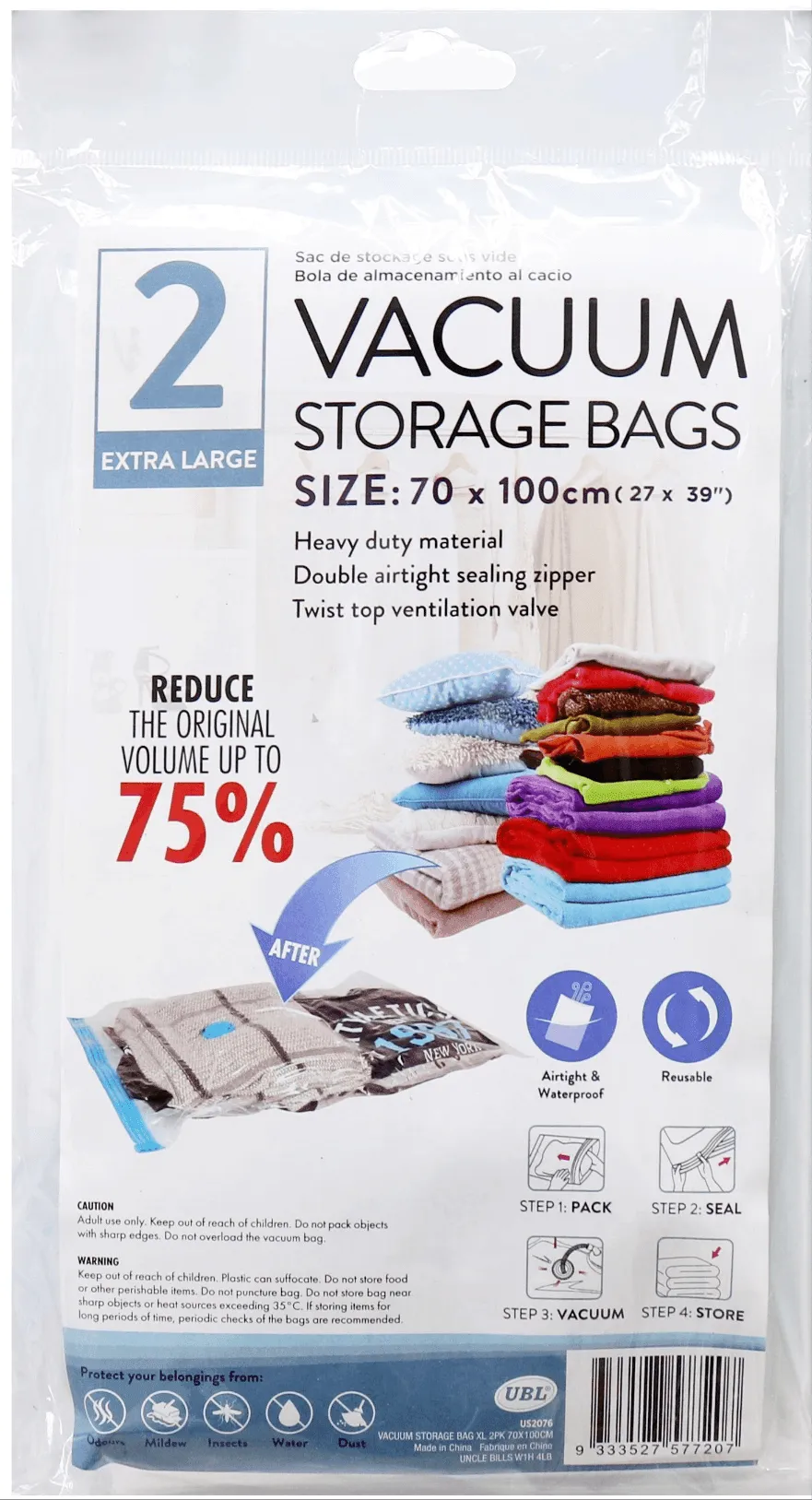 2Pk Extra Large Vacuum Storage Bag | 70 x 100cm