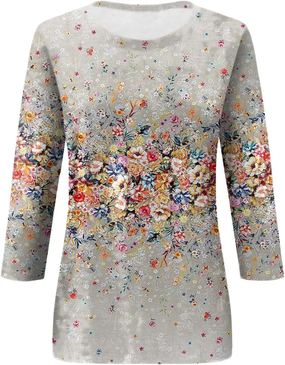 3/4 Length Sleeve Womens Tops 2025 Summer Print Round Neck Shirts Loose Fit Casual Three Quarter Sleeve Tshirts