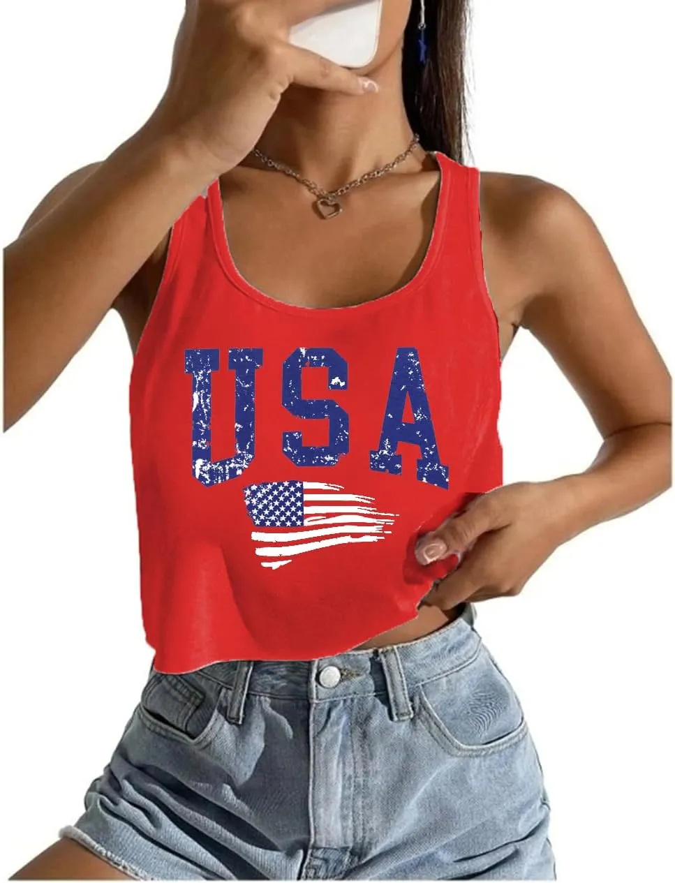 4th of July Crop Tops for Women Funny American Flag Shirts Tank Tops Outfits