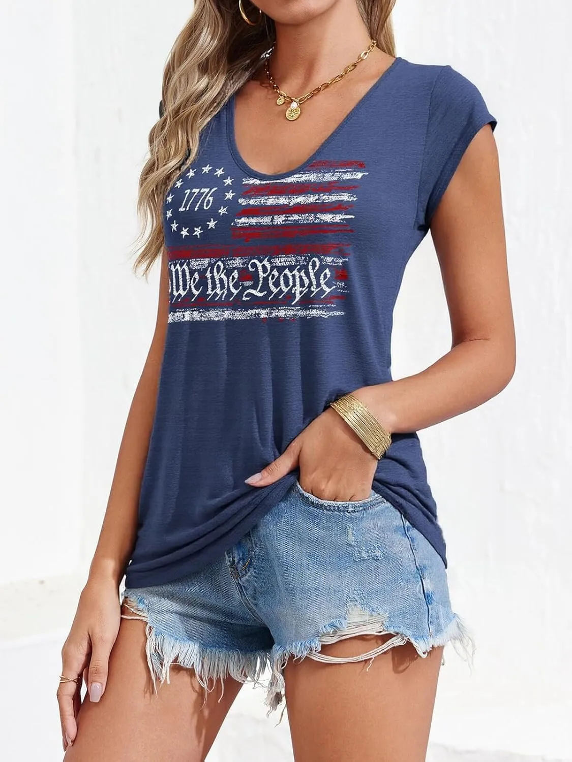 4th of July Shirt for Women 1776 Cap Sleeve Tank Tops American Flag Summer Scoop Neck Tops