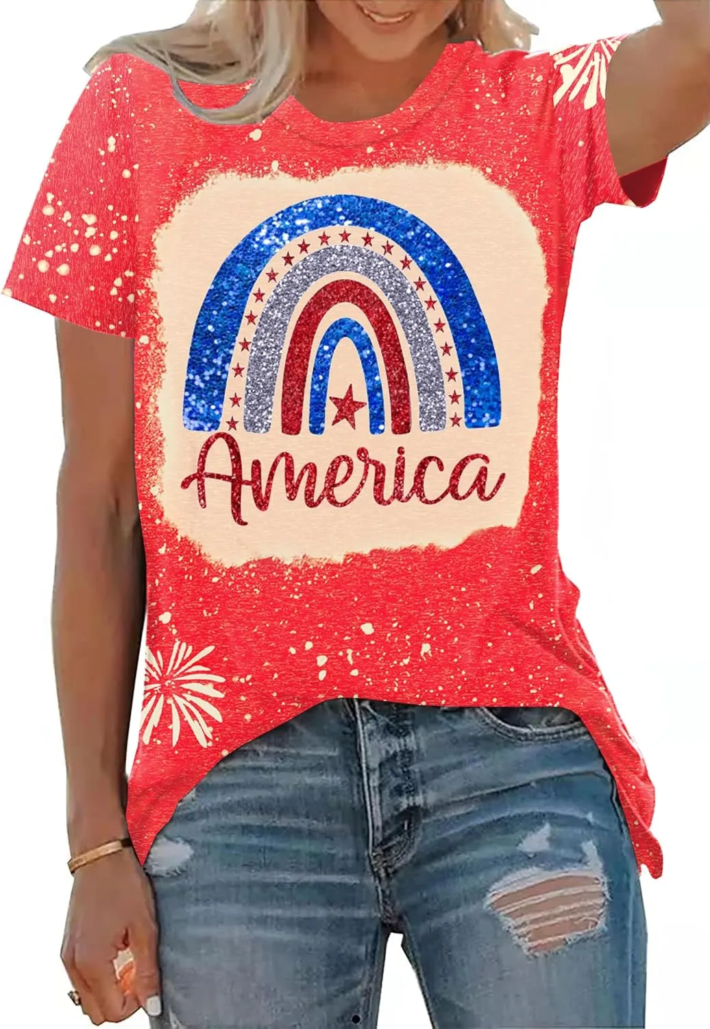 4th of July Shirts for Women America Printed Tshirt Patriotic Vintage USA Tee Tops
