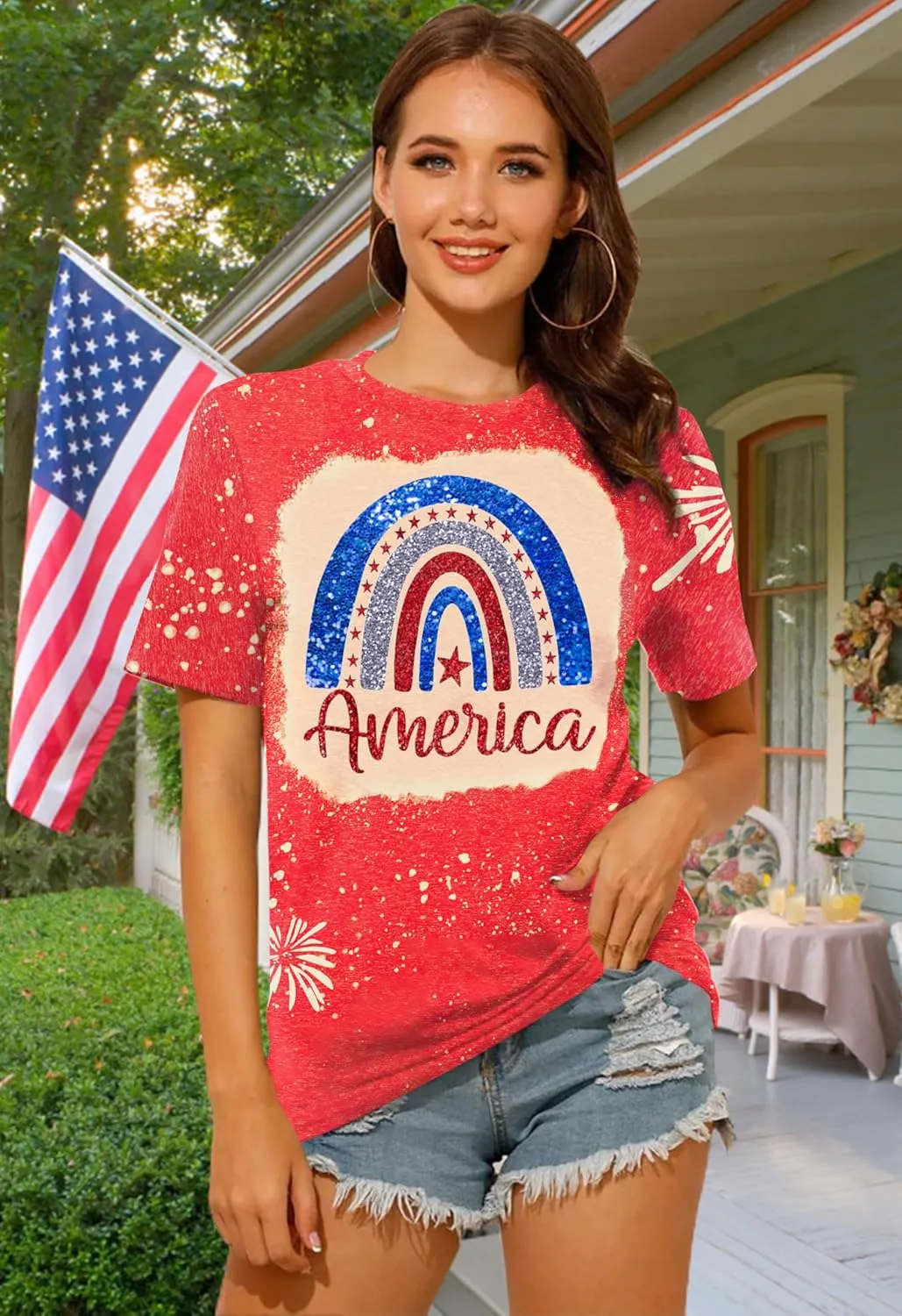 4th of July Shirts for Women America Printed Tshirt Patriotic Vintage USA Tee Tops