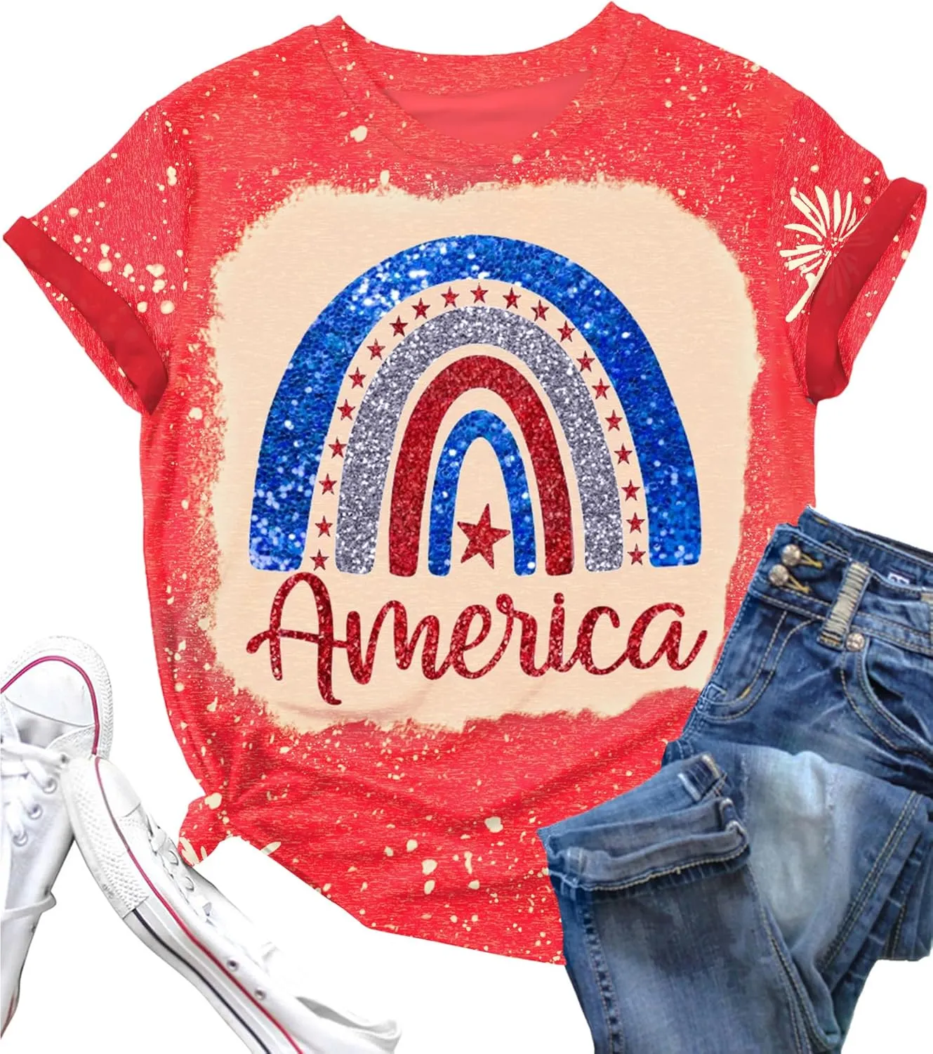 4th of July Shirts for Women America Printed Tshirt Patriotic Vintage USA Tee Tops
