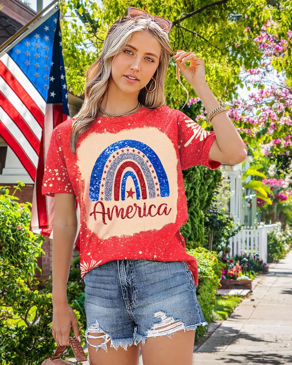 4th of July Shirts for Women America Printed Tshirt Patriotic Vintage USA Tee Tops