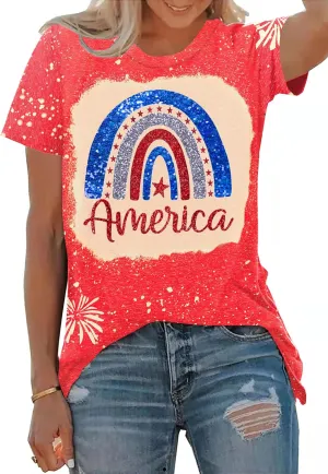 4th of July Shirts for Women America Printed Tshirt Patriotic Vintage USA Tee Tops