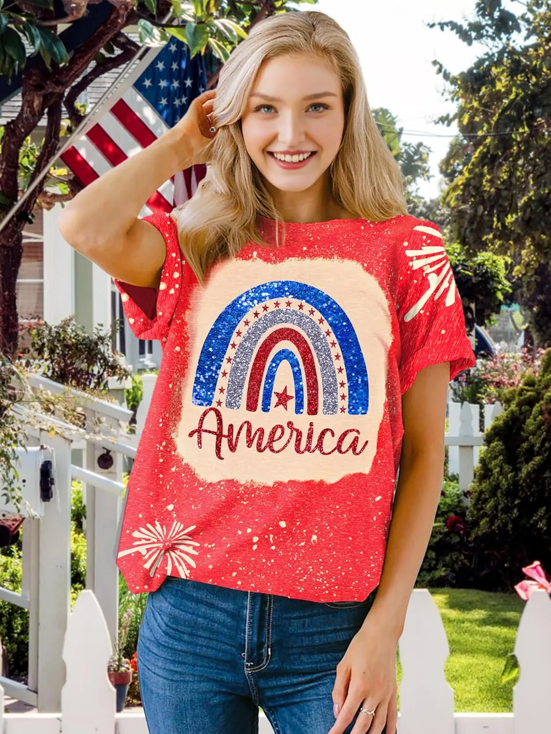 4th of July Shirts for Women America Printed Tshirt Patriotic Vintage USA Tee Tops