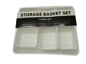 5-Piece White Plastic Storage Basket Set for Organization