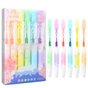 6 Pieces Kawaii Retractable Highlighters Macaron Pastel Fluorescent Markers