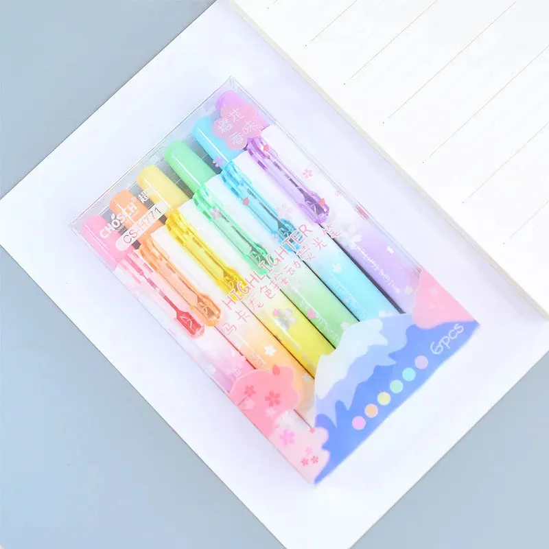6 Pieces Kawaii Retractable Highlighters Macaron Pastel Fluorescent Markers