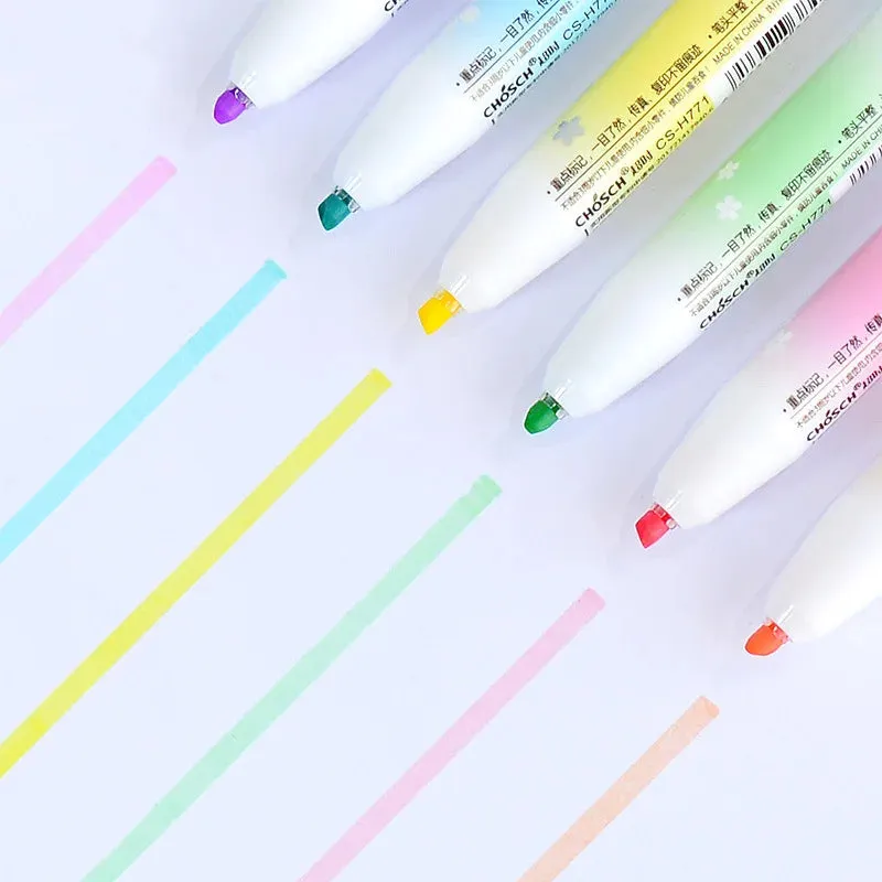6 Pieces Kawaii Retractable Highlighters Macaron Pastel Fluorescent Markers