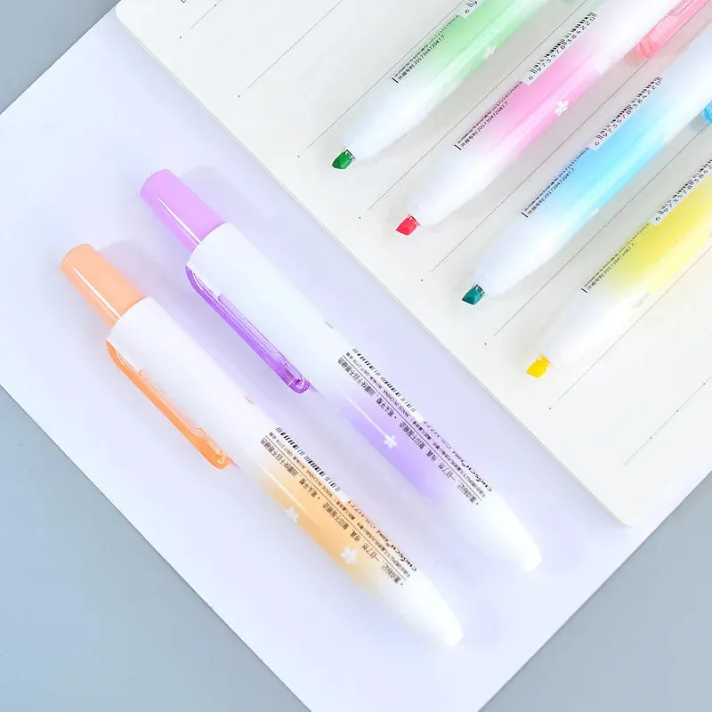 6 Pieces Kawaii Retractable Highlighters Macaron Pastel Fluorescent Markers