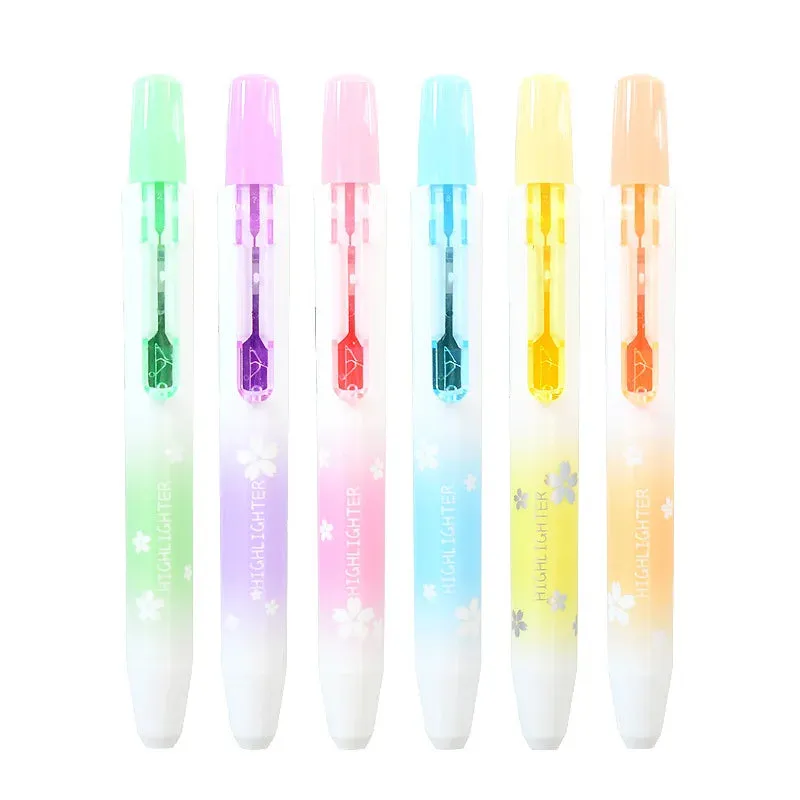 6 Pieces Kawaii Retractable Highlighters Macaron Pastel Fluorescent Markers