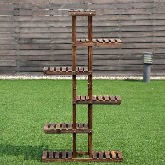 6 Tier Garden Wooden Shelf Storage Plant Rack Stand