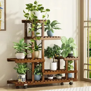 6 Tier Wooden Plant Stand With Wheels
