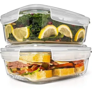 6.5 Cups/ 52 Oz 4 Piece (2 Containers  2 Lids) Glass Food Storage/ Baking Container Set w/Locking Lid - For Storing & Serving BPA Free & Leak Proof - Microwave, Dishwasher, Fridge, Freezer & Oven Safe