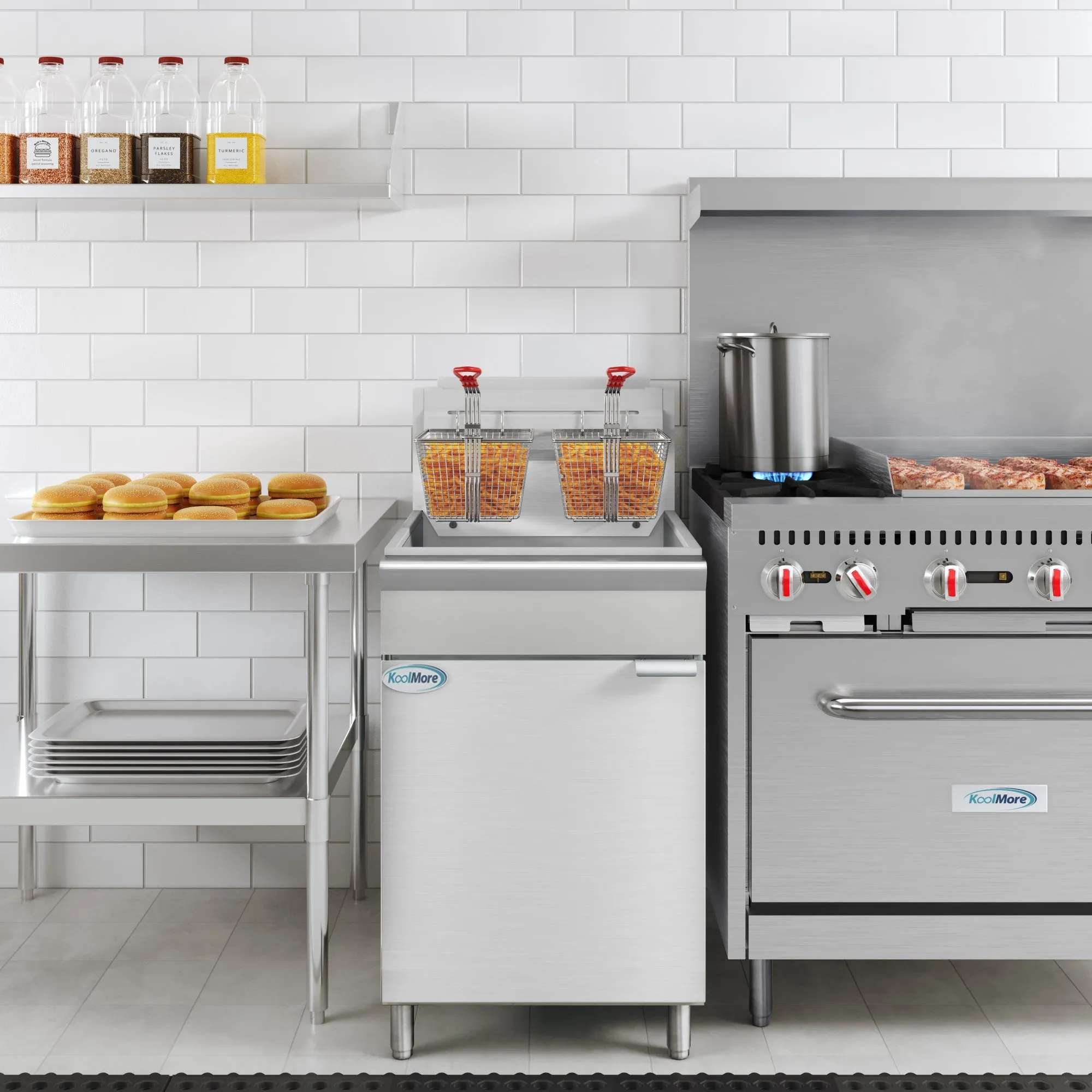 75 lb. Floor Standing Liquid Propane Commercial Fryer with 150,000 BTU in Stainless-Steel, ETL Listed (KM-FDF75-LP)