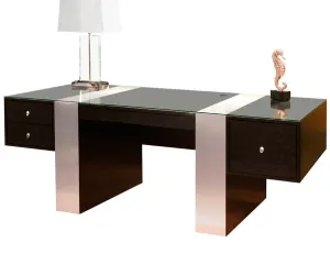 78" Modern Executive Office Desk in Wenge & Brushed Aluminum Laminate