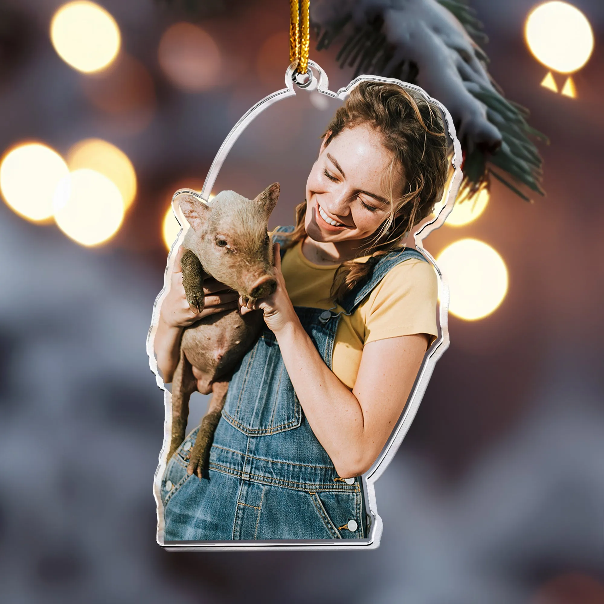 A Lovely Farmer Girl With Her Animal - Personalized Acrylic Photo Ornament