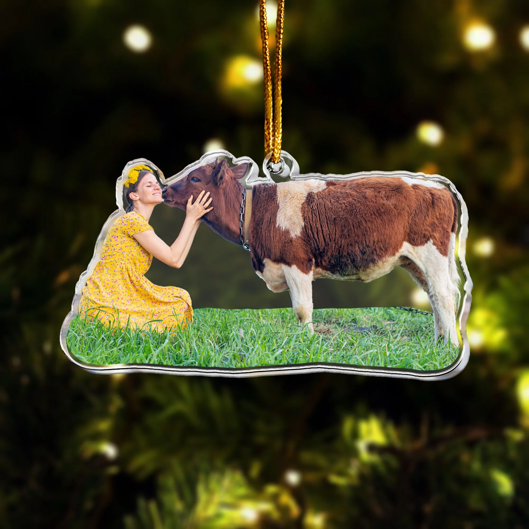 A Lovely Farmer Girl With Her Animal - Personalized Acrylic Photo Ornament