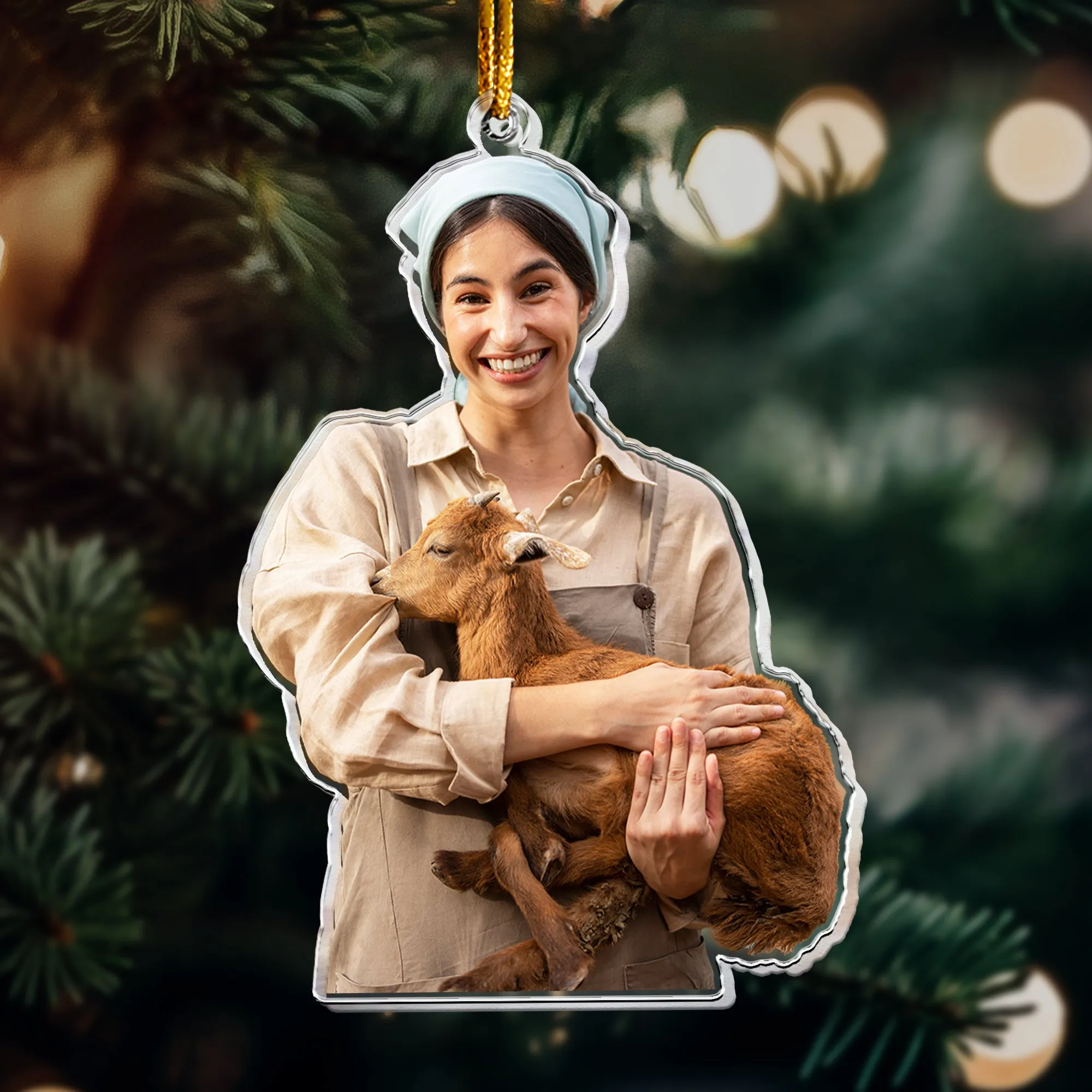 A Lovely Farmer Girl With Her Animal - Personalized Acrylic Photo Ornament