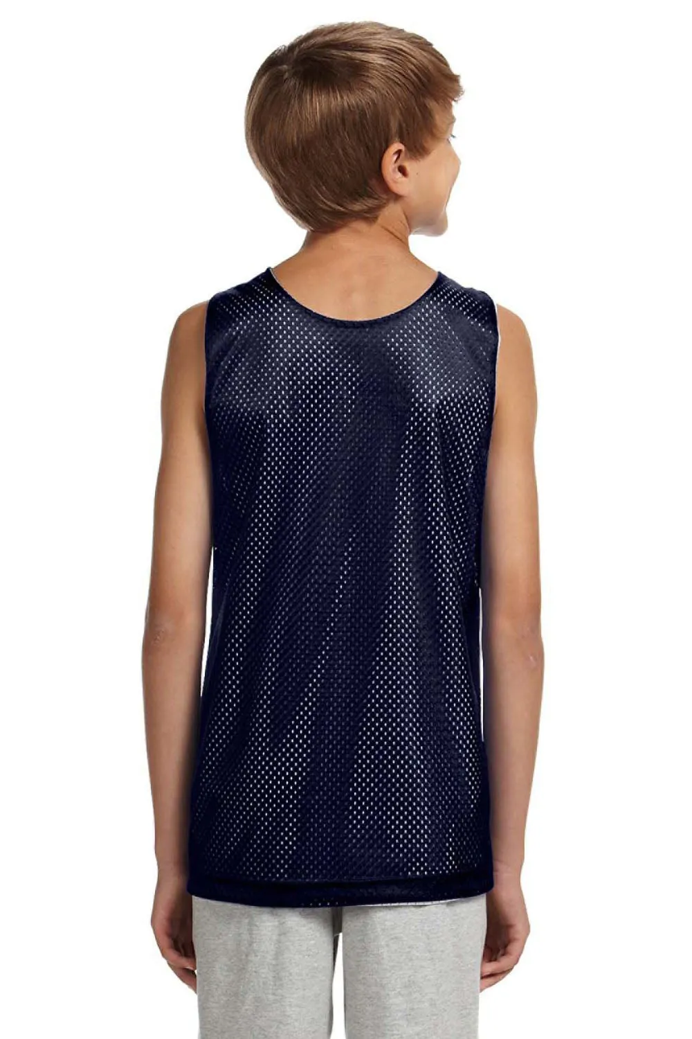 A4 Youth Reversible Moisture Wicking Mesh Tank Top - Navy Blue/White