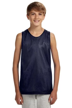 A4 Youth Reversible Moisture Wicking Mesh Tank Top - Navy Blue/White