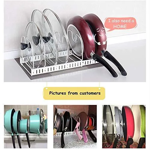 Advutils Expandable Pots and Pans Organizer Rack for Cabinet - Holds 7 Pans & Lids to Keep Cupboards Tidy - Adjustable Bakeware Rack for Kitchen and Pantry