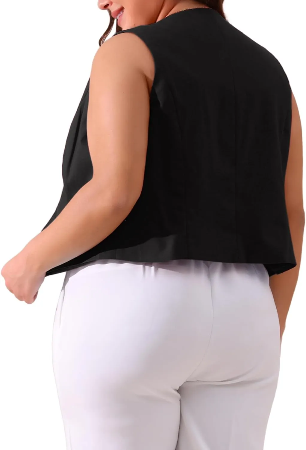 Agnes Orinda Plus Size Linen Vest for Women Sleeveless Lined Waistcoat Suit Vest Blazer Crop Top with Pockets Casual Work