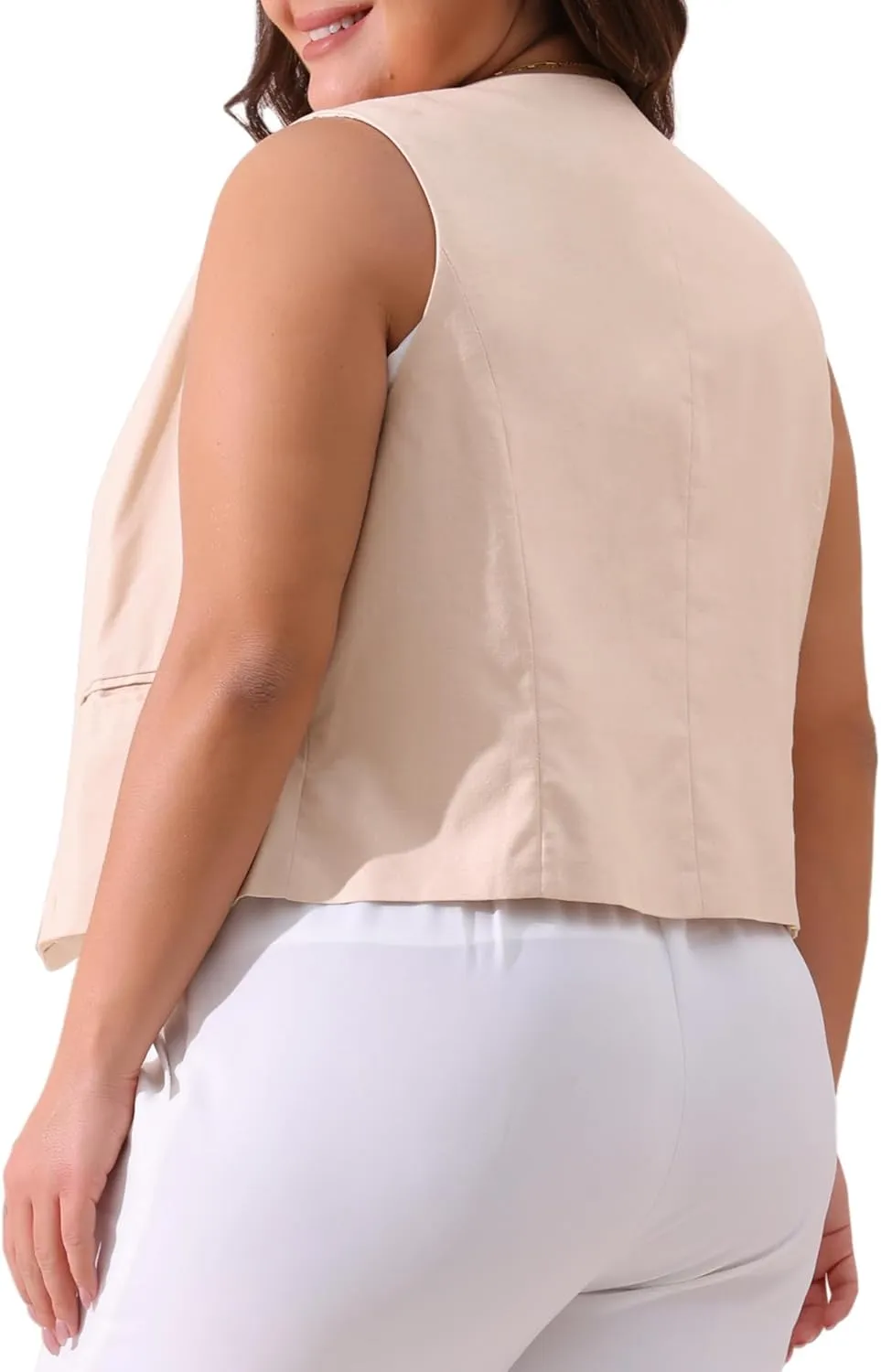Agnes Orinda Plus Size Linen Vest for Women Sleeveless Lined Waistcoat Suit Vest Blazer Crop Top with Pockets Casual Work