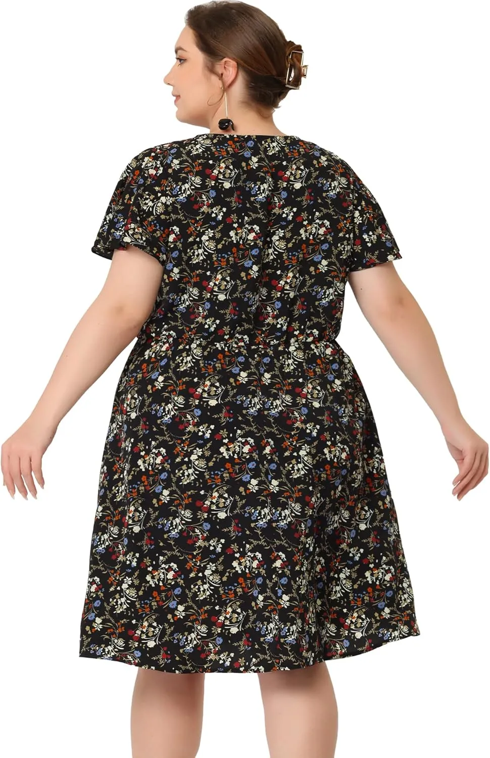 Agnes Orinda Plus Size Summer Dresses for Women V Neck Flare Sleeve Sundress Peplum Midi Ruffle Dress