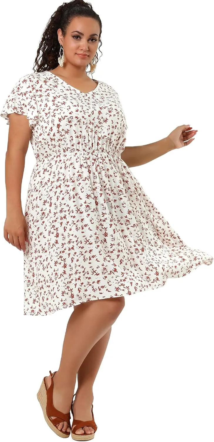 Agnes Orinda Plus Size Summer Dresses for Women V Neck Flare Sleeve Sundress Peplum Midi Ruffle Dress