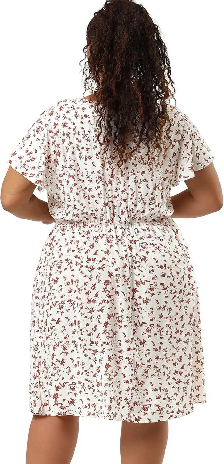 Agnes Orinda Plus Size Summer Dresses for Women V Neck Flare Sleeve Sundress Peplum Midi Ruffle Dress