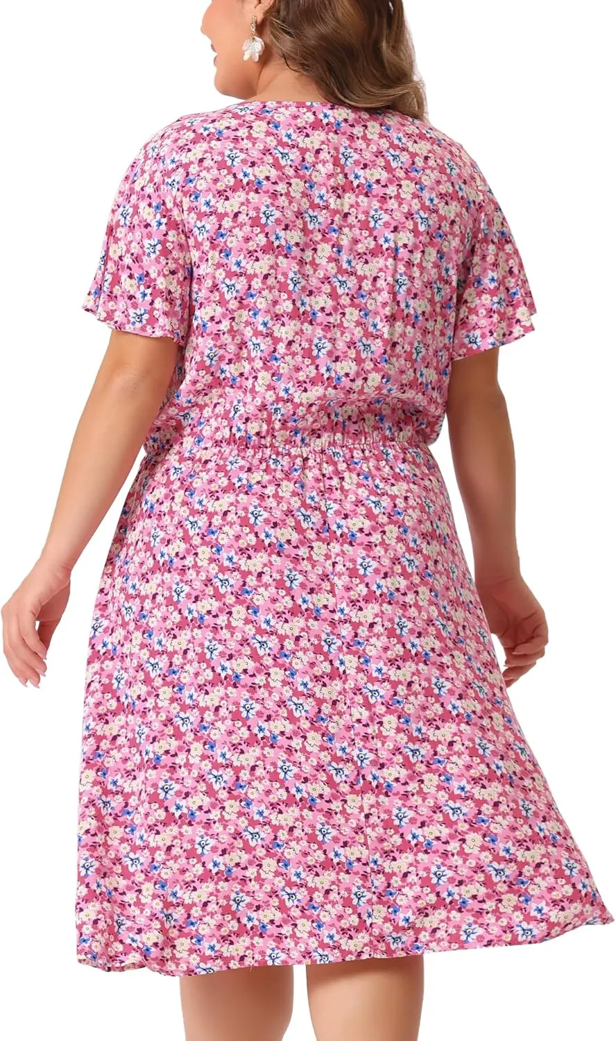 Agnes Orinda Plus Size Summer Dresses for Women V Neck Flare Sleeve Sundress Peplum Midi Ruffle Dress